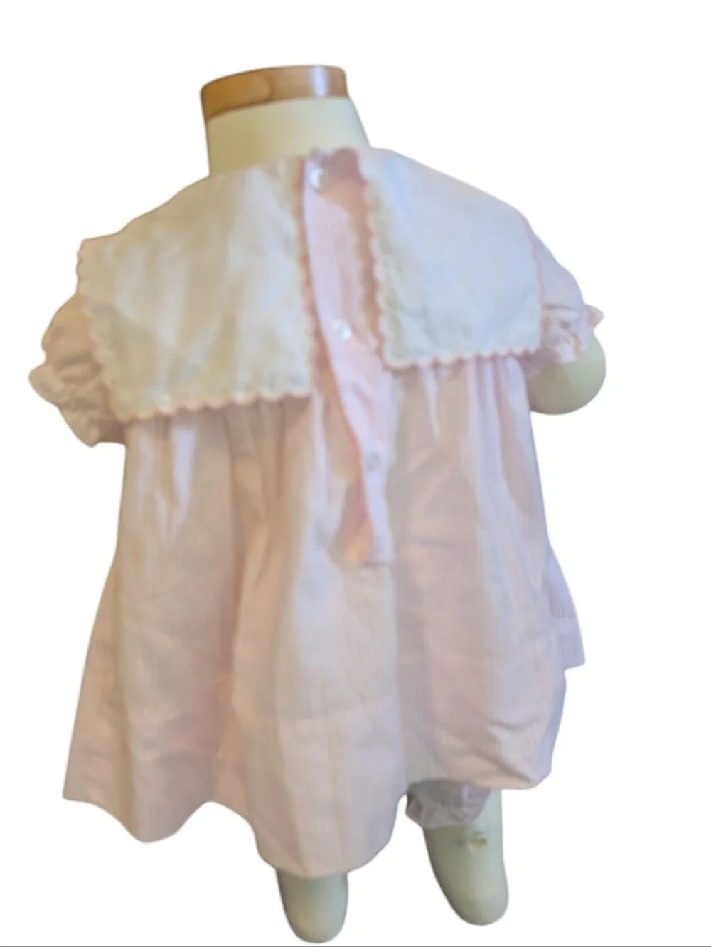 Vintage Carter's 3pc Pink‎ Seersucker Dress Bonnet Set Nautical Smocked